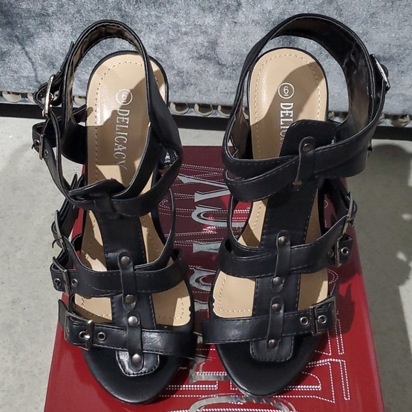 Black Strappy Buckle Sandal Stiletto High Heels - Picture 6 of 8